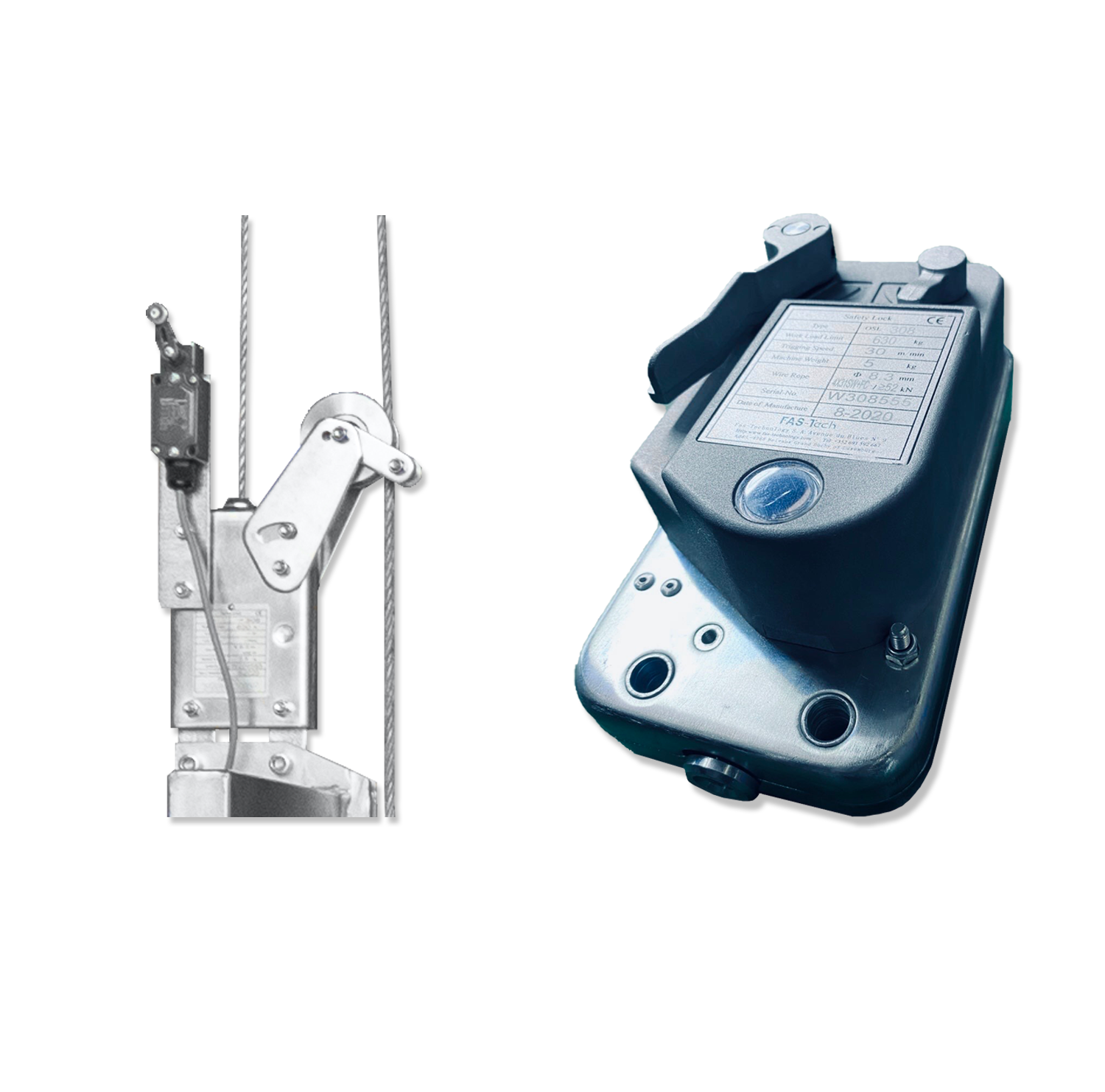 Anti-tilting wire rope safety device (LSF) & Overspeed wire rope safety device (OSL)